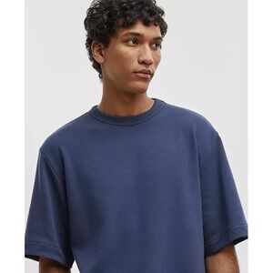 Mode of One Ottoman Tee Caspian Waters Blue Relaxed Fit Textured T-Shirt S NEW